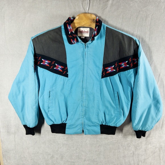VTG USA Made Saddlebrook Western Wear Aztec Navajo Blanket Lined Jacket Size L - Picture 2 of 13